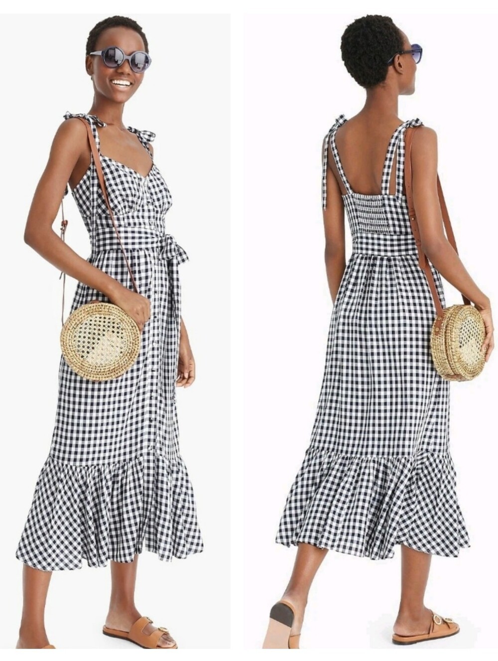 J. Crew Gingham button-front midi dress with ruffle hem in soft rayon Size 6